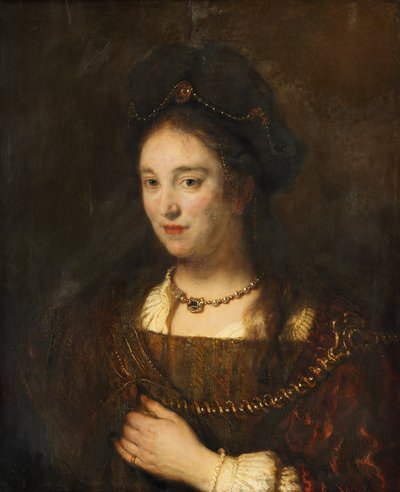 Halvfigur av en kvinna med basker av Rembrandt