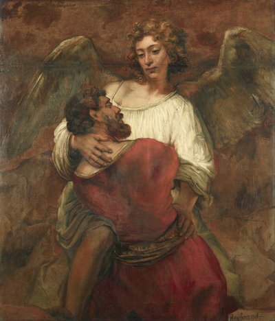 Jakob brottas med ängeln av Rembrandt