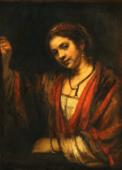 Ung kvinna vid den öppna dörren av Rembrandt