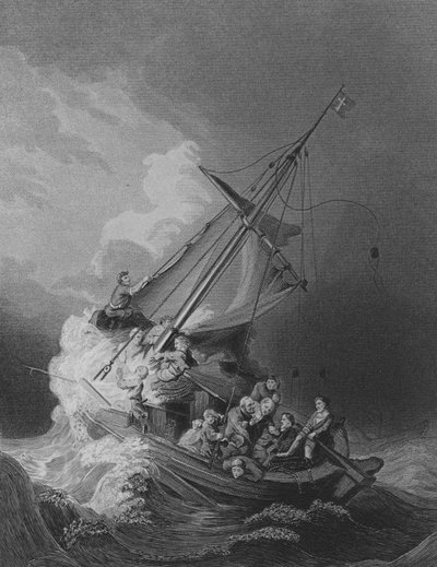 Kristus i stormen (gravyr) av Rembrandt Harmensz. van Rijn (after)