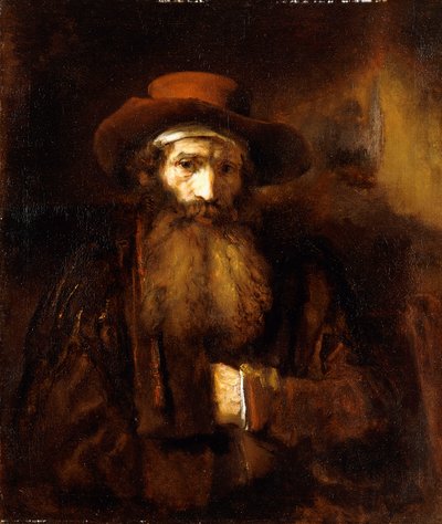 En skäggig gammal man, iklädd brun rock och rostig hatt, 1651 av Rembrandt van Rijn