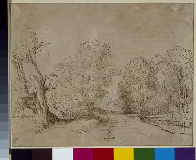 En skogsbevuxen väg, ca 1650 (penna och bläck på papper) av Rembrandt Harmensz. van Rijn
