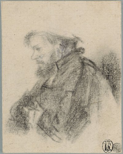 Skäggig man, halvlång, i profil till vänster av Rembrandt van Rijn