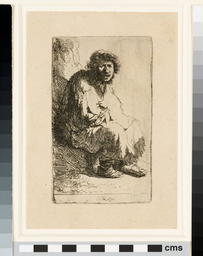 Tiggare som sitter på en bank av Rembrandt van Rijn