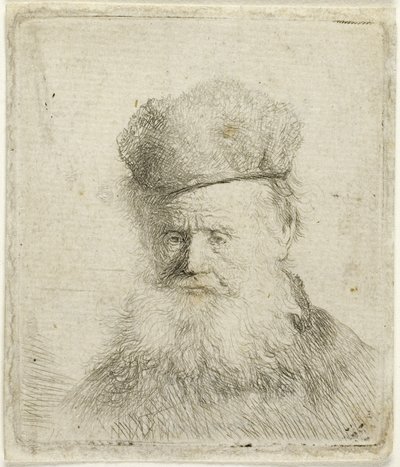 Byst av en gammal man med pälsmössa och flödande skägg, ca 1631 (etsning på papper) av Rembrandt Harmensz. van Rijn