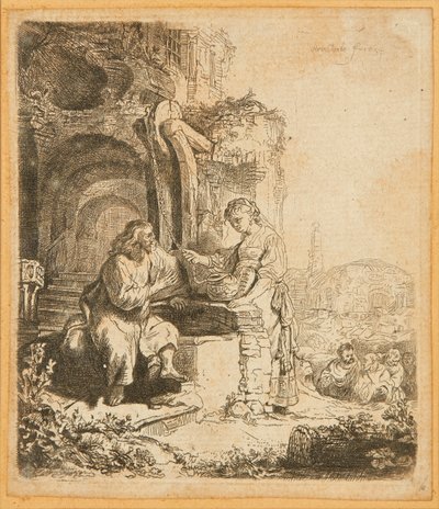 Kristus och Samariens kvinna, bland ruiner (etsning) av Rembrandt Harmensz. van Rijn