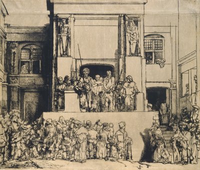 Kristus presenterade för folket: avlång tallrik av Rembrandt van Rijn