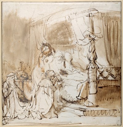 Davids Charge to Solomon (penna och bläck med tvätt på papper) av Rembrandt Harmensz. van Rijn
