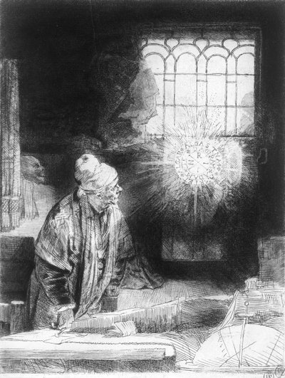 Dr Faustus i sin studie (gravyr) av Rembrandt van Rijn
