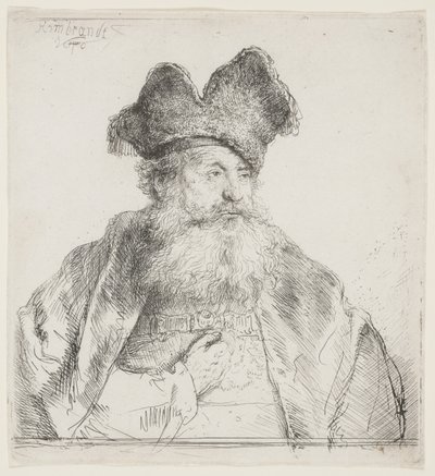 Gammal man med en delad pälsmössa av Rembrandt van Rijn