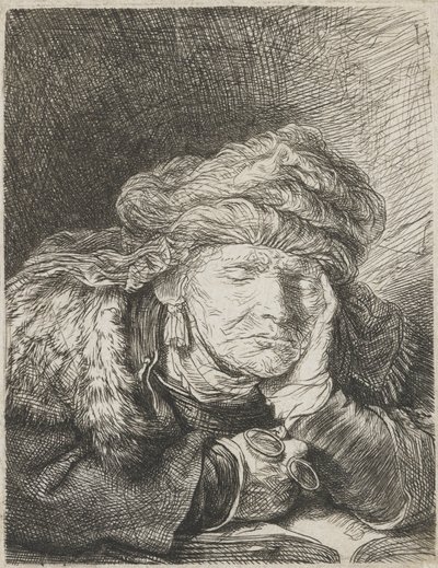 Gammal kvinna sover av Rembrandt van Rijn