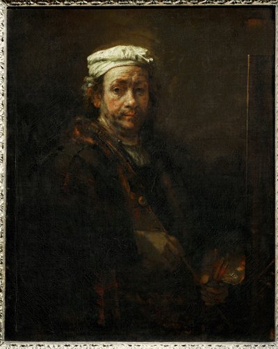 Porträtt av konstnären vid sitt staffli... av Rembrandt Harmensz. van Rijn