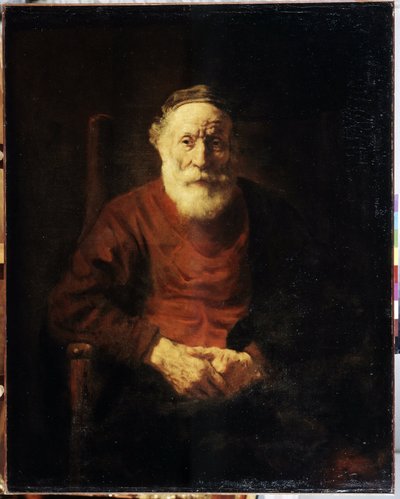 Porträtt av en gammal man i rött. Målning av Harmenszoon van Rijn känd som Rembrandt (1606-1669) av Rembrandt Harmensz. van Rijn