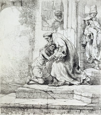 Return of the Prodigal Son (penna och bläck på papper) av Rembrandt van Rijn