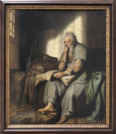 Saint Paul i fängelse. Målning av Rembrandt Harmensz van Rijn (1606-1669), olja på trä av Rembrandt van Rijn