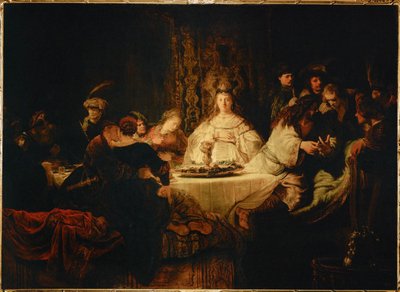 Samson ställer en gåta vid bröllopsfesten (olja på duk) av Rembrandt Harmensz. van Rijn