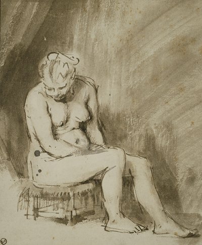 Sittande Kvinna Naken av Rembrandt van Rijn