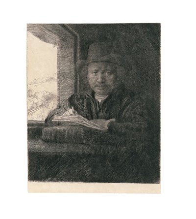 Självporträttteckning vid ett fönster, 1648 av Rembrandt van Rijn