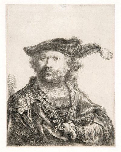 Självporträtt i sammetsmössa och plym av Rembrandt Harmensz. van Rijn