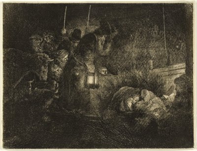 The Adoration of the Shepherds: A Night Piece, c.1657 (etsning på papper) av Rembrandt Harmensz. van Rijn