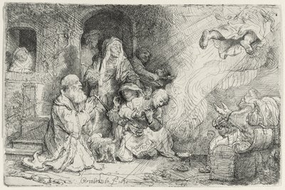 Ängeln som avgår från Tobias familj (penna och bläck på papper) av Rembrandt van Rijn