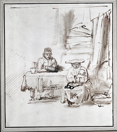 Den heliga familjen. Teckning med penna och bläck (teckning) av Rembrandt Harmensz. van Rijn
