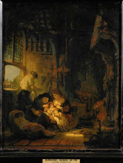 Den heliga familjen, även känd som "snickarens hushåll" ... av Rembrandt Harmensz. van Rijn