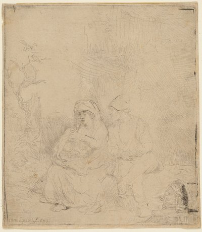 Resten på flykten till Egypten: Lätt etsad av Rembrandt Harmensz. van Rijn