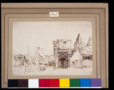 Rijnpoort vid Rhenen i Gelderland, ca 1649 (rörpenna & bläck med tvätt på papper) av Rembrandt Harmensz. van Rijn