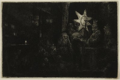 The Star of the Kings: A Night Piece, ca 1651 (etsning, torrnål och gravyr på elfenbenspåverkat papper) av Rembrandt Harmensz. van Rijn
