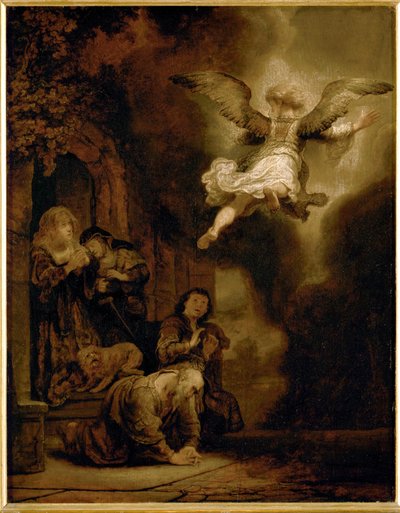 Ärkeängeln Raphael lämnar Tobits familj... av Rembrandt Harmensz. van Rijn