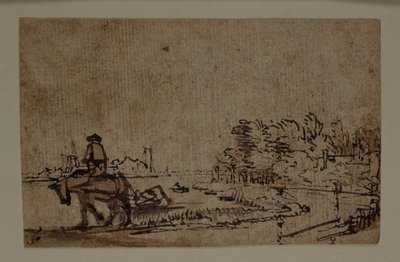 Utsikt över Amstel, med en häst som drar en pråm, ca 1650 (penna och bläck med brun tvätt på papper) av Rembrandt Harmensz. van Rijn
