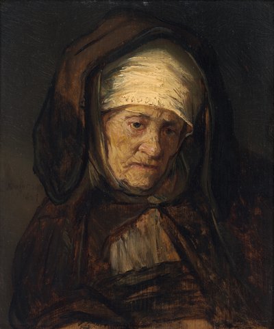 Chef för en åldrad kvinna av Rembrandt Workshop