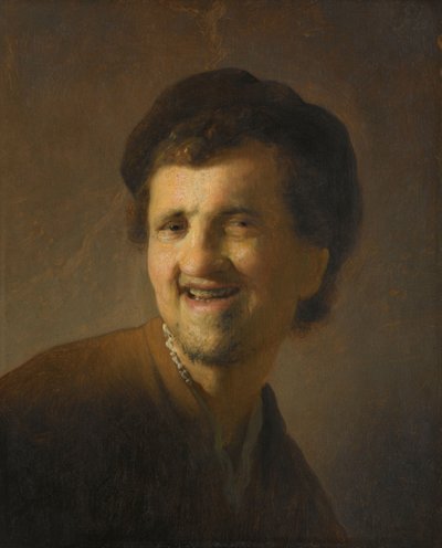 Skrattande ung man Byst av en skrattande ung man av Rembrandt van Rijn (circle of)
