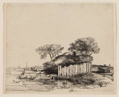 En stuga med vit blekning av Rembrandt van Rijn