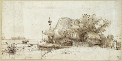 En bondgård vid en bäck av Rembrandt van Rijn