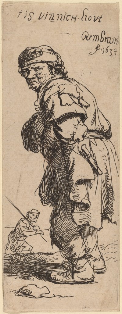 En bonde ropar: "tis vinnich kout" (det är bitande kallt) av Rembrandt van Rijn