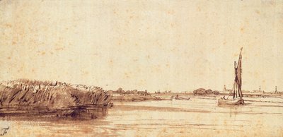 En flod med en segelbåt på Nieuwe Meer av Rembrandt van Rijn