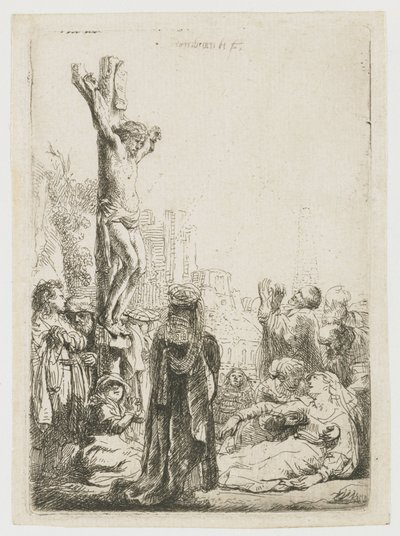 En blind vevlirare och hans familj tar emot allmosor av Rembrandt van Rijn