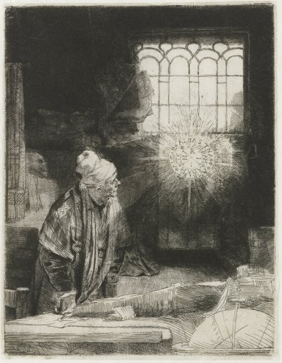 En forskare i sin studie av Rembrandt van Rijn