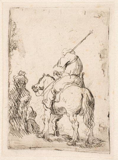 En soldat med turban till häst av Rembrandt van Rijn