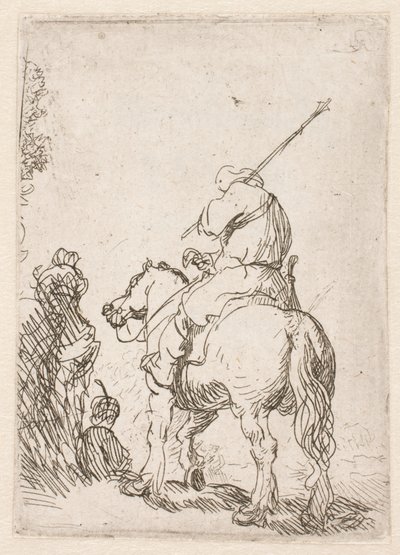 En soldat med turban till häst av Rembrandt van Rijn