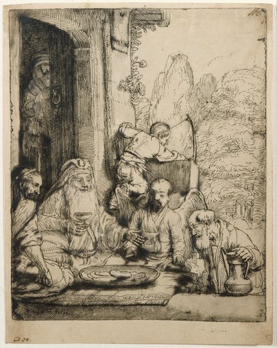 Abraham tar emot änglarna av Rembrandt van Rijn