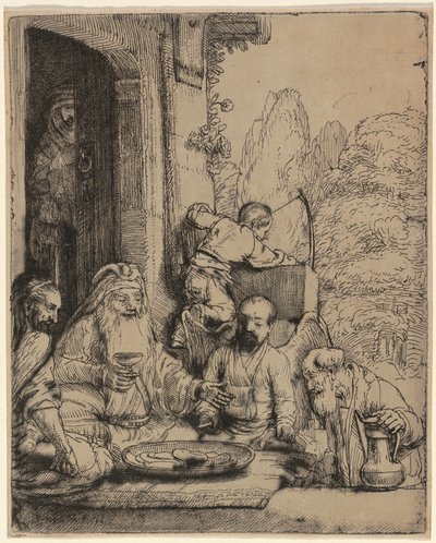 Abraham tar emot änglarna av Rembrandt van Rijn