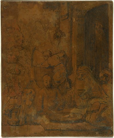 Abraham underhåller änglarna [recto] av Rembrandt van Rijn