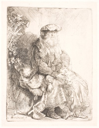 Abraham smeker Isak av Rembrandt van Rijn