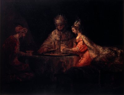 Ahasveros, Haman och Ester, 1660. av Rembrandt van Rijn