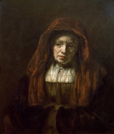 Gammal kvinna med en huvudduk av Rembrandt van Rijn