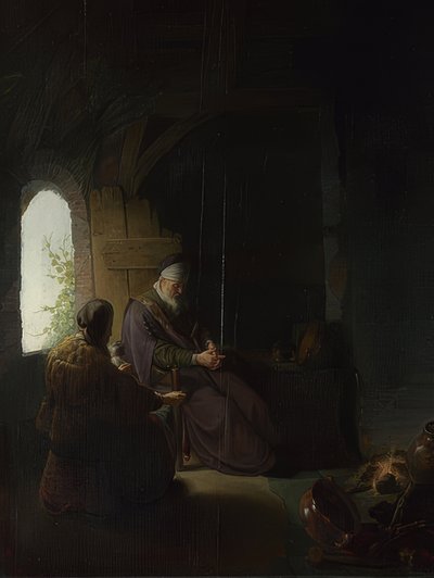 Anna och den blinde Tobit. Omkring 1630 av Rembrandt van Rijn