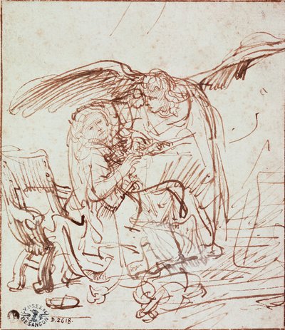 Förkunnelse (teckning) av Rembrandt van Rijn